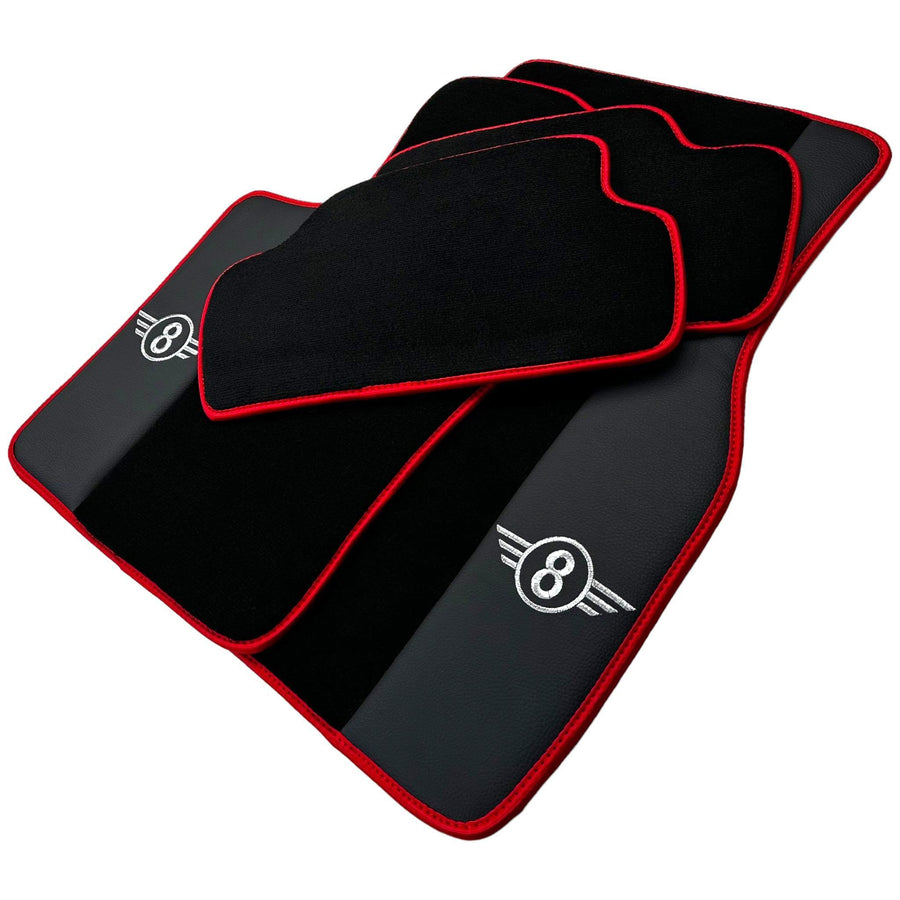 Black Floor Mats for Mini Cooper / One F55 5-doors (2015-2023) With Leather | Red Trim - AutoWin