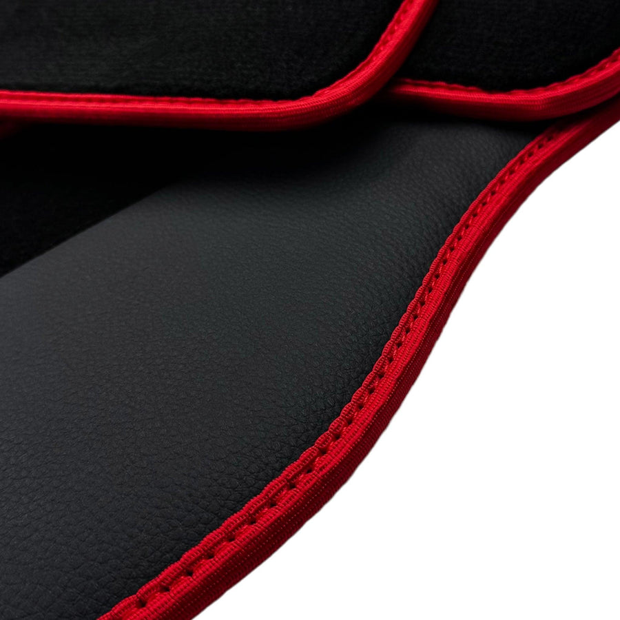 Black Floor Mats for Mini Cooper / One R50 (2001-2007) With Leather | Red Trim - AutoWin
