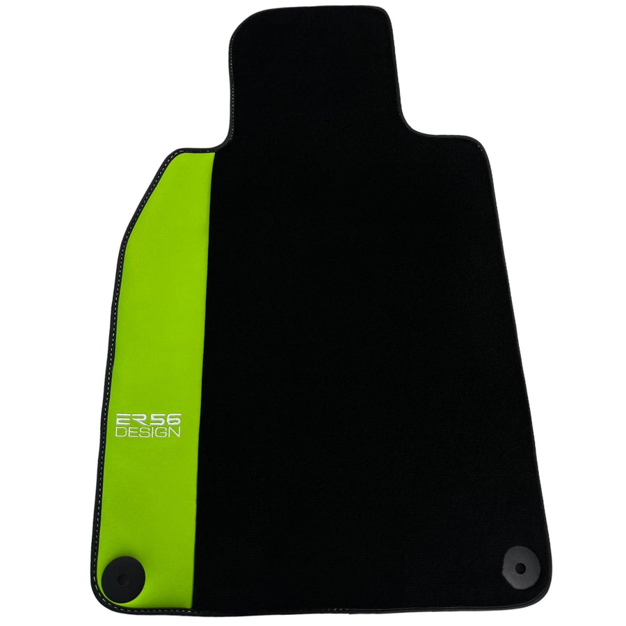 Black Floor Mats for Porsche 718 Boxster (2016-2023) with Green Leather ER56 Design - AutoWin