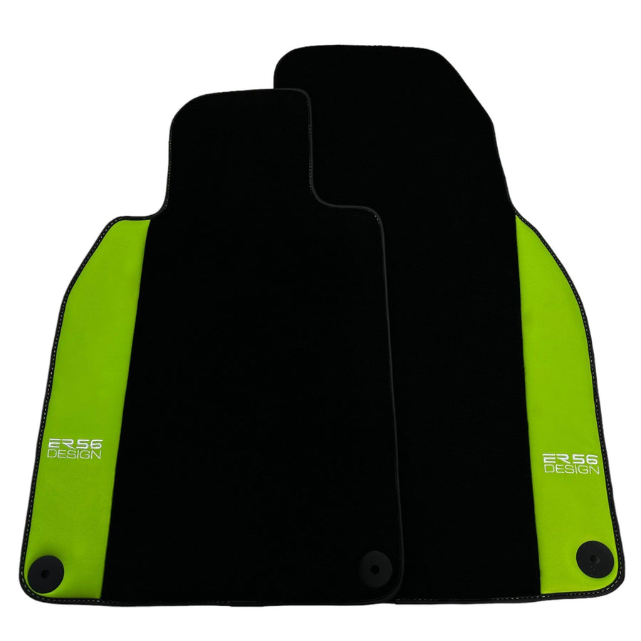 Black Floor Mats for Porsche 718 Cayman (2017-2023) with Green Leather ER56 Design - AutoWin