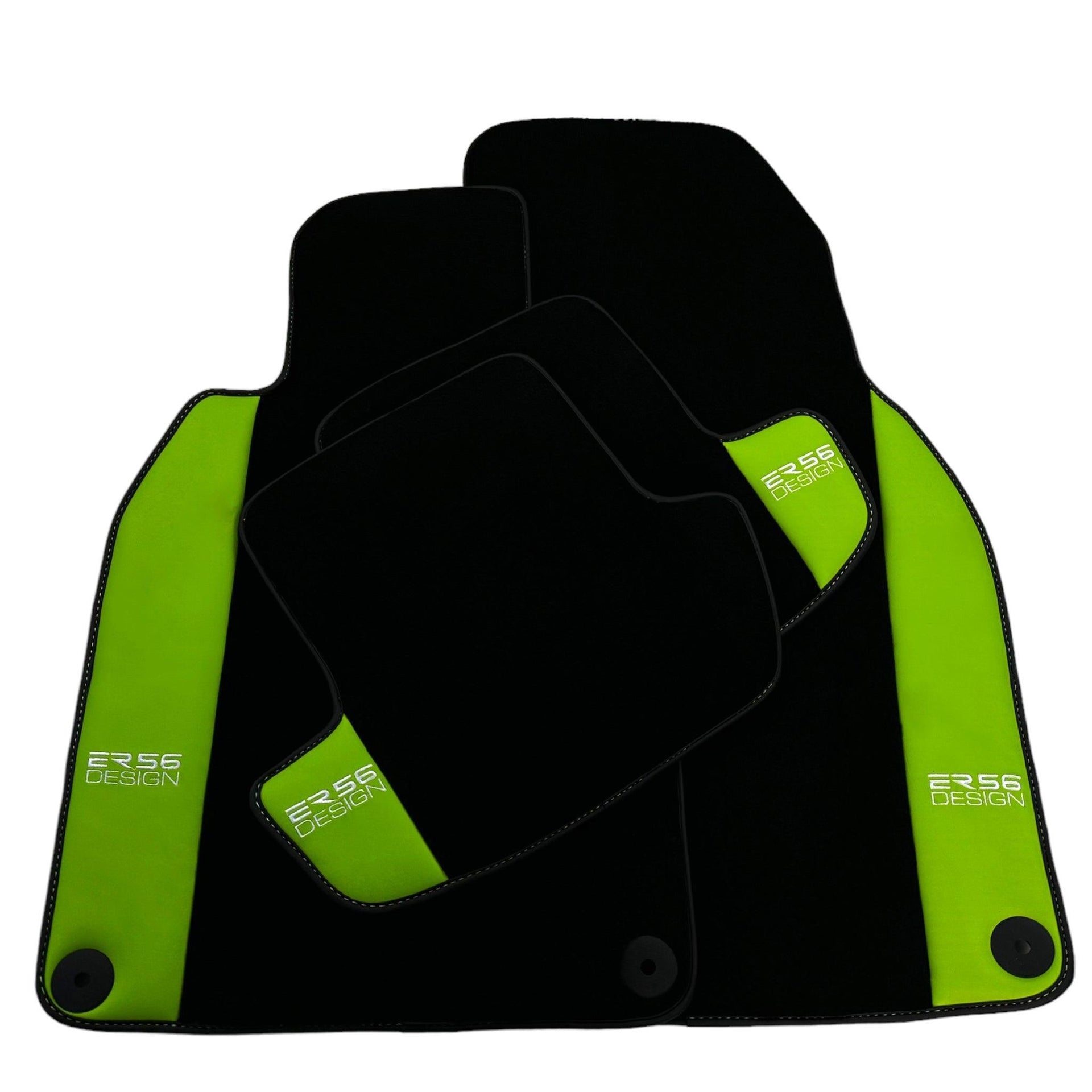 Black Floor Mats for Porsche 911 - 991 (2012-2019) with Green Leather ER56 Design - AutoWin