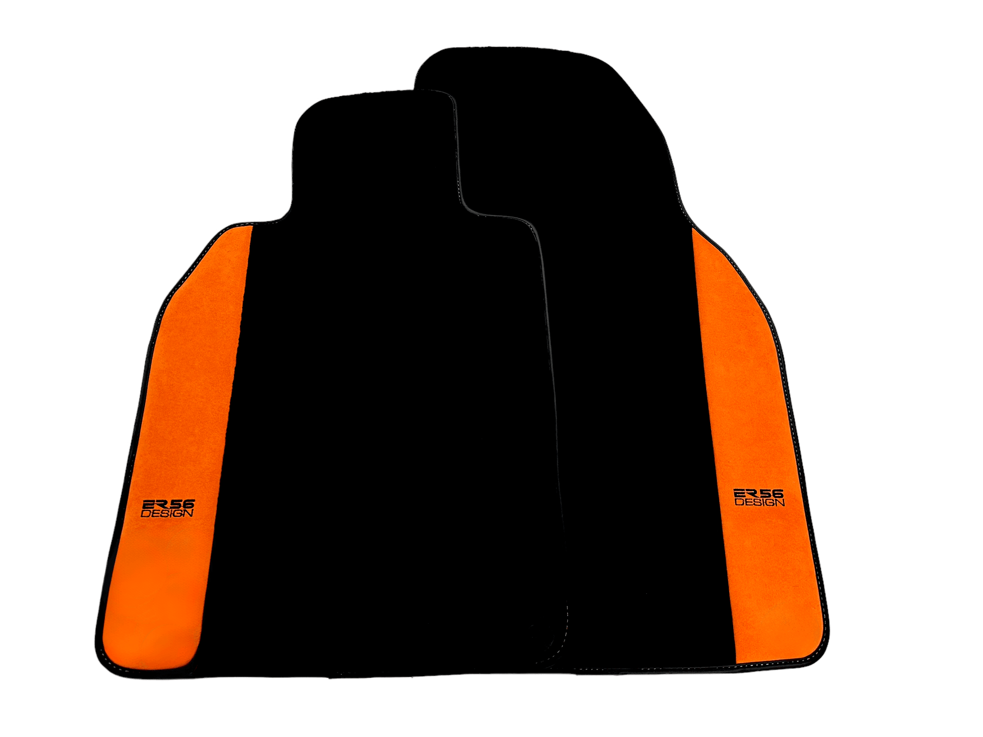 Black Floor Mats for Porsche 981 Cayman (2012–2016) with Orange Alcantara Leather ER56 Design - AutoWin