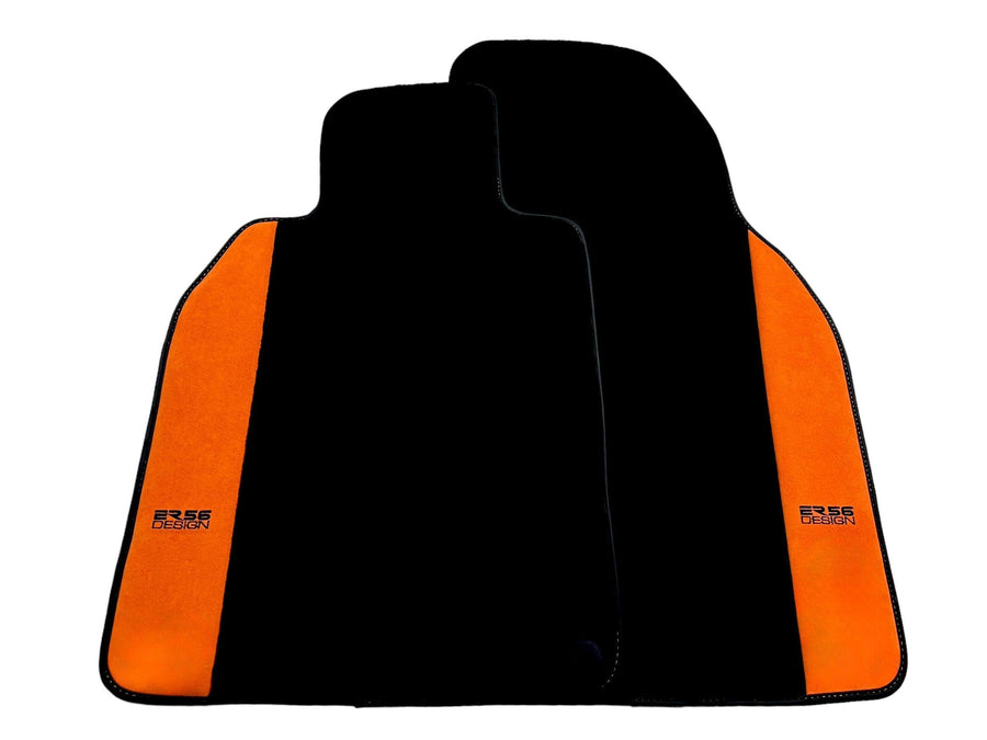 Black Floor Mats for Porsche 986 Boxster (1996-2004) with Orange Alcantara Leather ER56 Design - AutoWin
