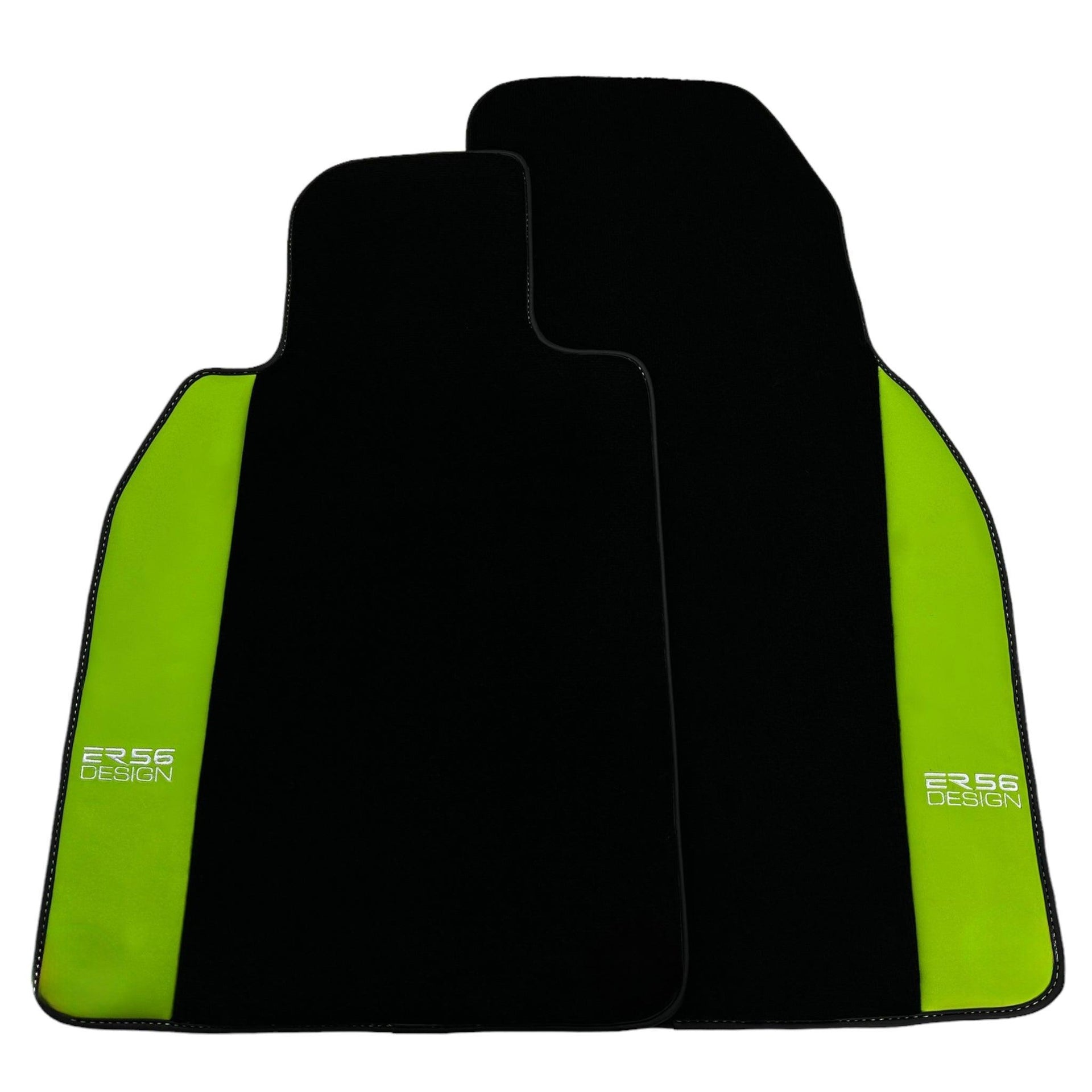 Black Floor Mats for Porsche 987 Boxster (2005-2012) with Green Leather ER56 Design - AutoWin