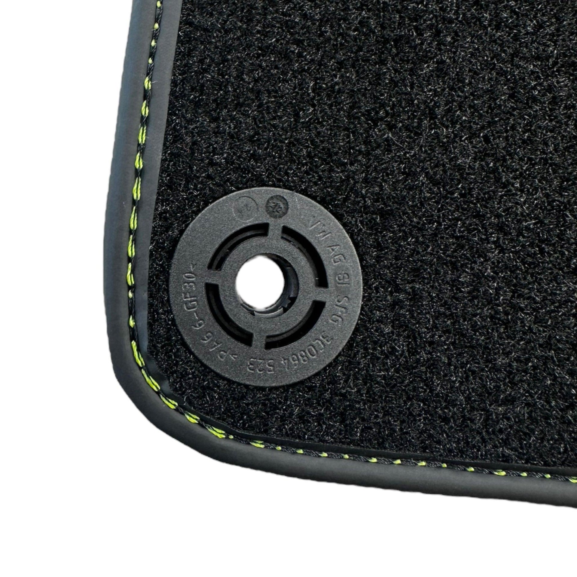 Black Floor Mats for Porsche Cayenne (2010-2018) with Green Leather ER56 Design - AutoWin