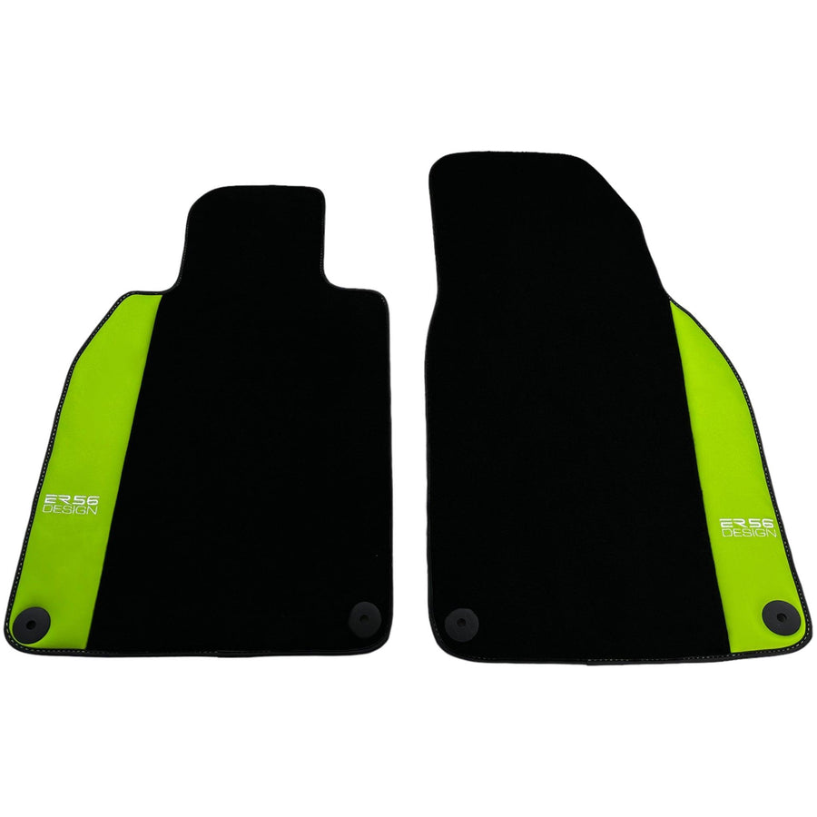 Black Floor Mats for Porsche Cayenne (2018-2023) with Green Leather ER56 Design - AutoWin
