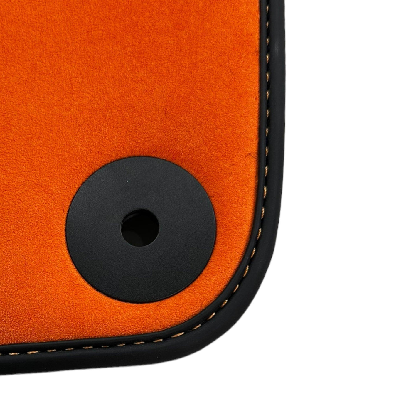 Black Floor Mats for Porsche Panamera (2009-2016) with Orange Alcantara Leather ER56 Design - AutoWin