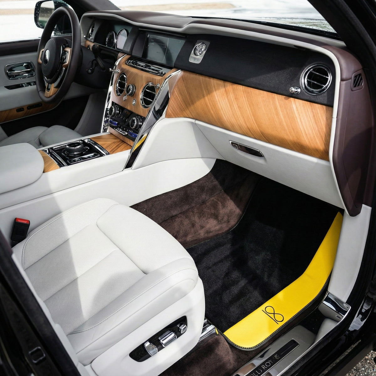 Black Floor Mats For Rolls Royce Black Badge Cullinan Yellow Leather