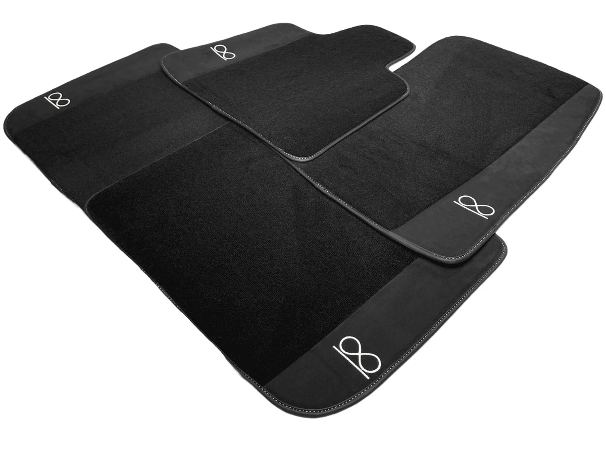 Black Floor Mats For Rolls Royce Black Badge Ghost Fluorescent Logo - AutoWin