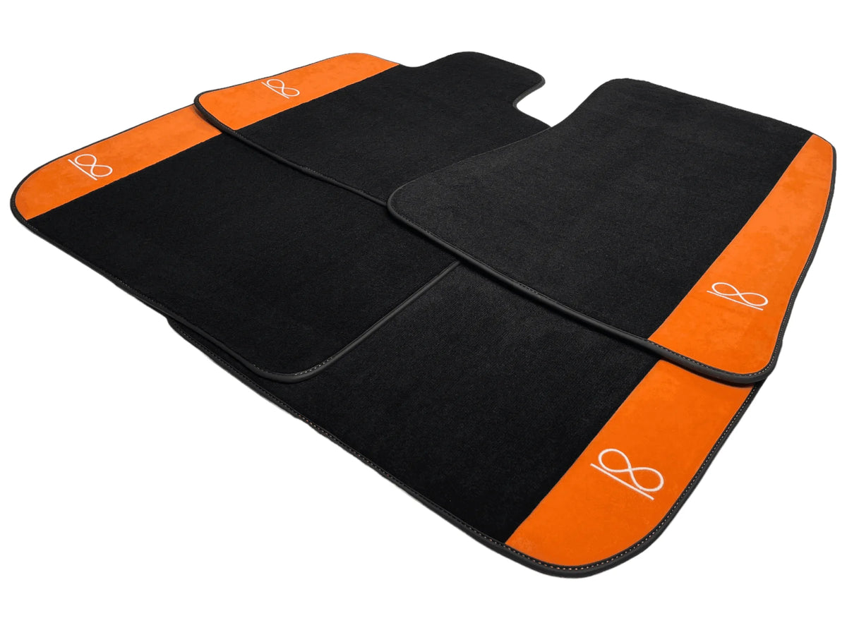 Black Floor Mats For Rolls Royce Black Badge Phantom VIII (2017-2024) Orange Alcantara