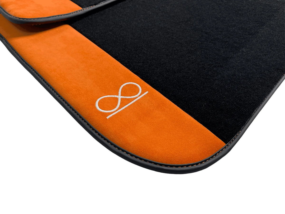 Black Floor Mats For Rolls Royce Black Badge Phantom VIII (2017-2024) Orange Alcantara
