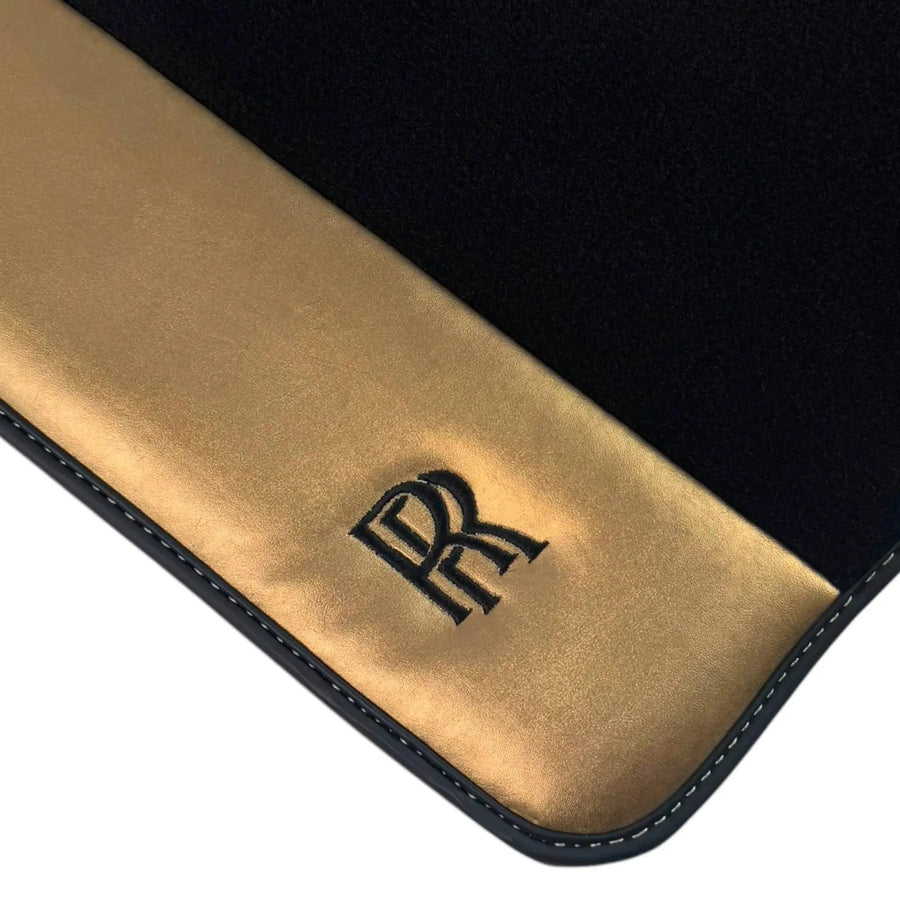 Black Floor Mats for Rolls Royce Cullinan (2018–2025) with Gold Leather