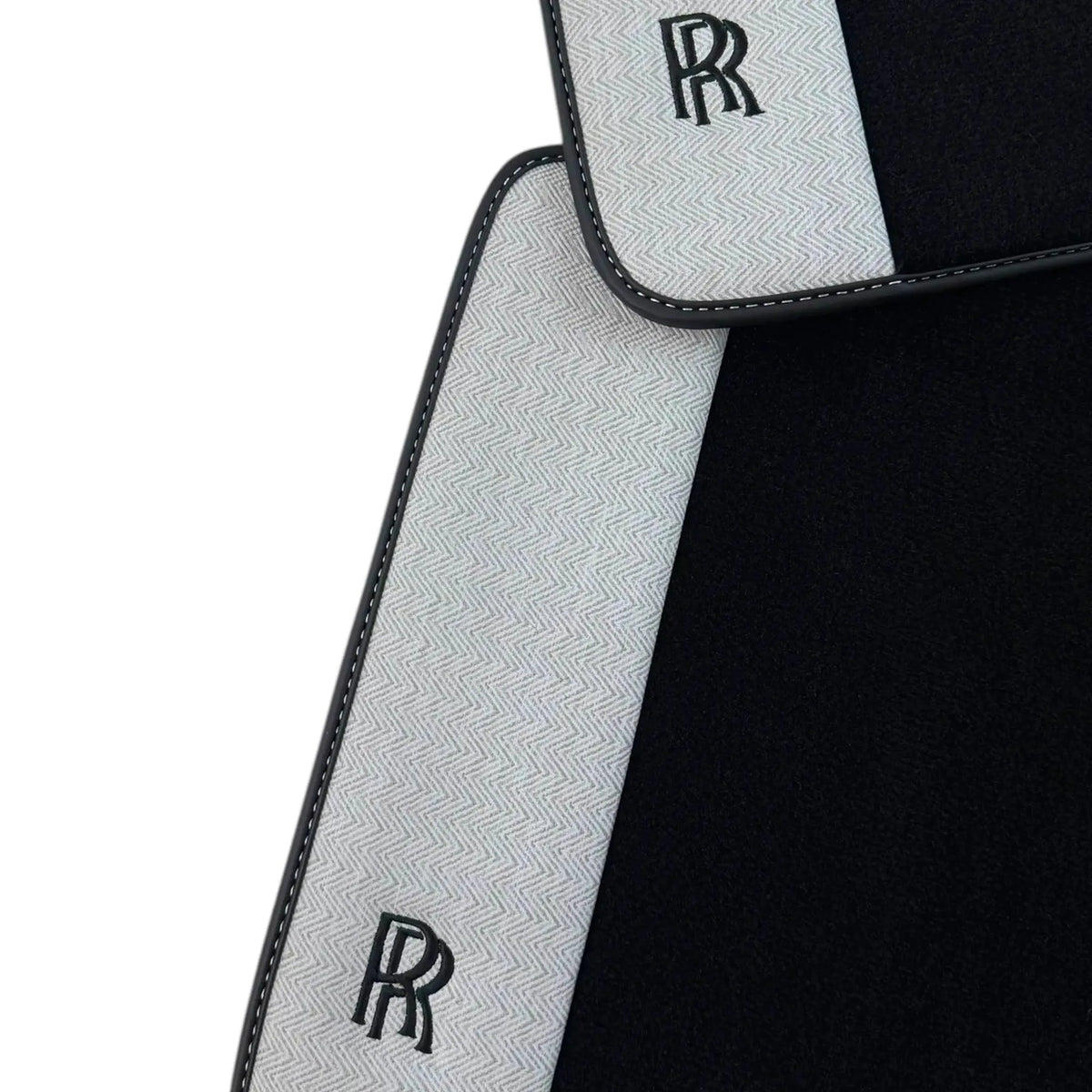 Black Floor Mats for Rolls Royce Cullinan (2018–2025) with Gray Leather Borders