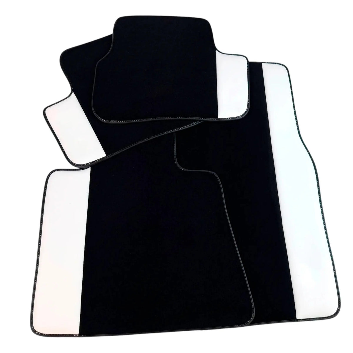 Black Floor Mats for Rolls Royce Dawn (2016-2023) with White Leather