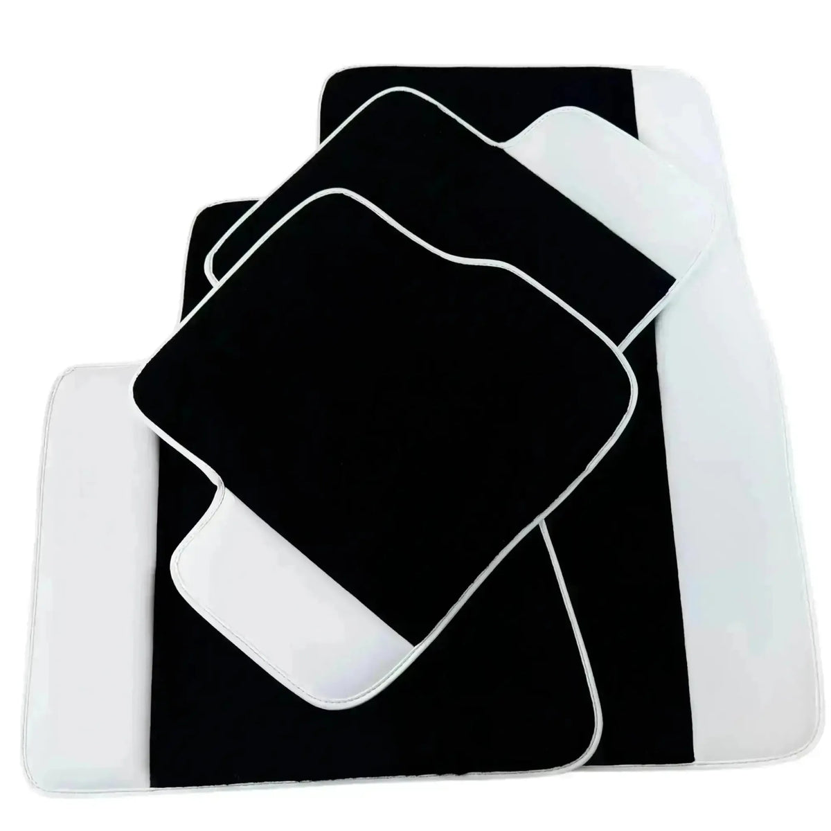 Black Floor Mats for Rolls Royce Dawn (2016-2023) with White Leather | White Trim