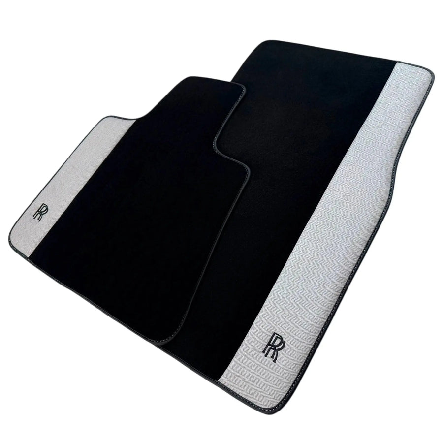 Black Floor Mats for Rolls Royce Ghost Series I (2010-2020) with Gray Leather Borders