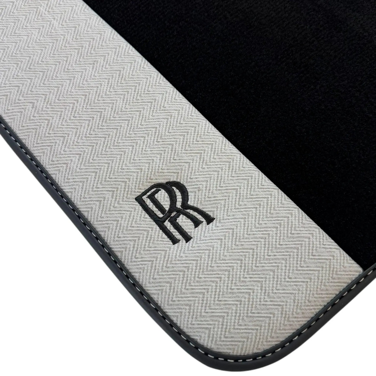 Black Floor Mats for Rolls Royce Ghost Series I (2010-2020) with Gray Leather Borders