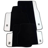 Black Floor Mats for Rolls Royce Ghost Series I (2010–2020) with White Leather | RR Logo