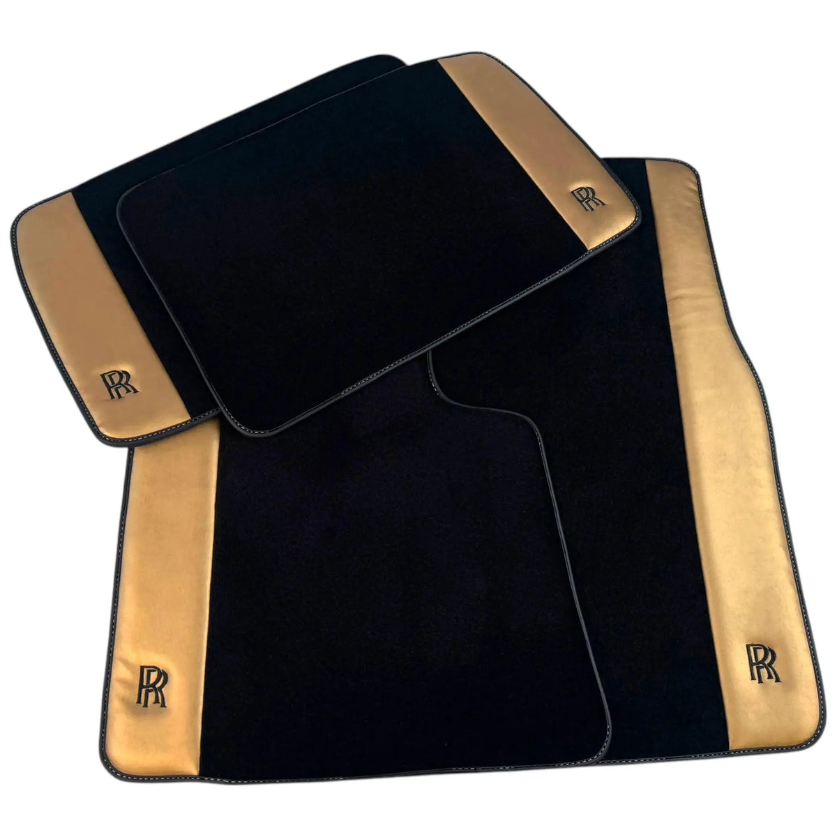 Black Floor Mats for Rolls Royce Ghost Series II (2021-2024) with Gold Leather