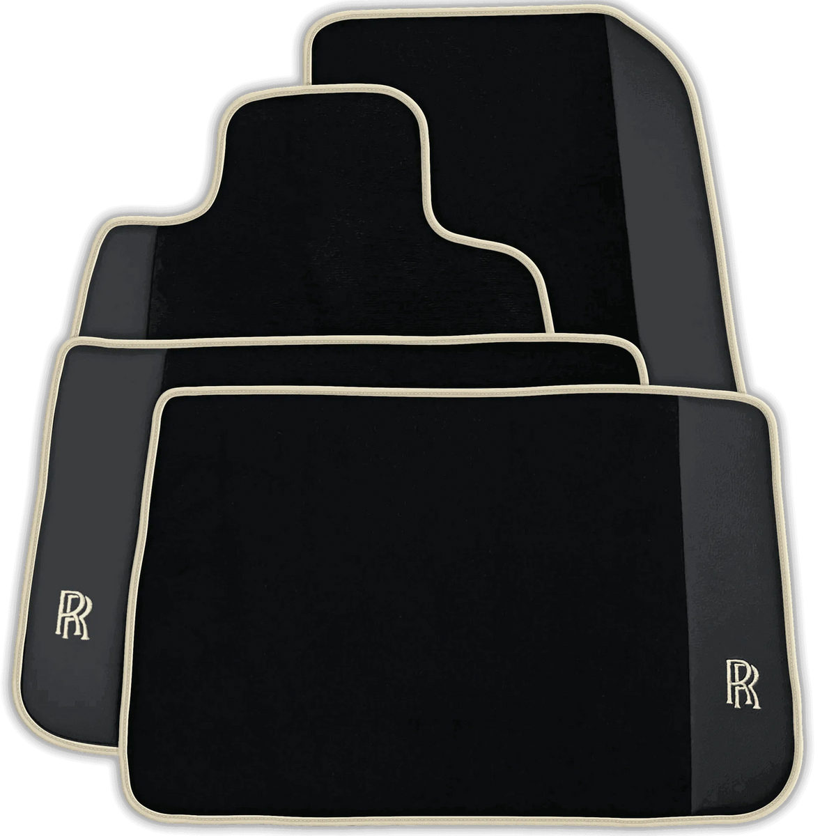 Black Floor Mats for Rolls Royce Ghost Series II (2021–2024) with Leather | Various Trim Colors