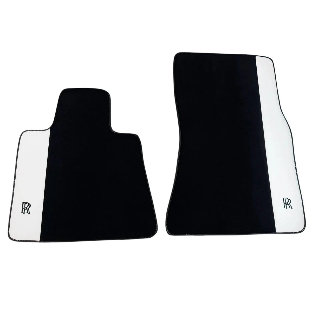 Black Floor Mats for Rolls Royce Phantom Drophead Coupe (2007-2016) with White Leather | RR Logo