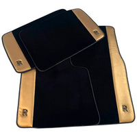 Black Floor Mats for Rolls Royce Phantom Sedan (2003-2016) with Gold Leather