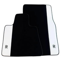 Black Floor Mats for Rolls Royce Phantom VIII (2017-2024) with White Leather | RR Logo