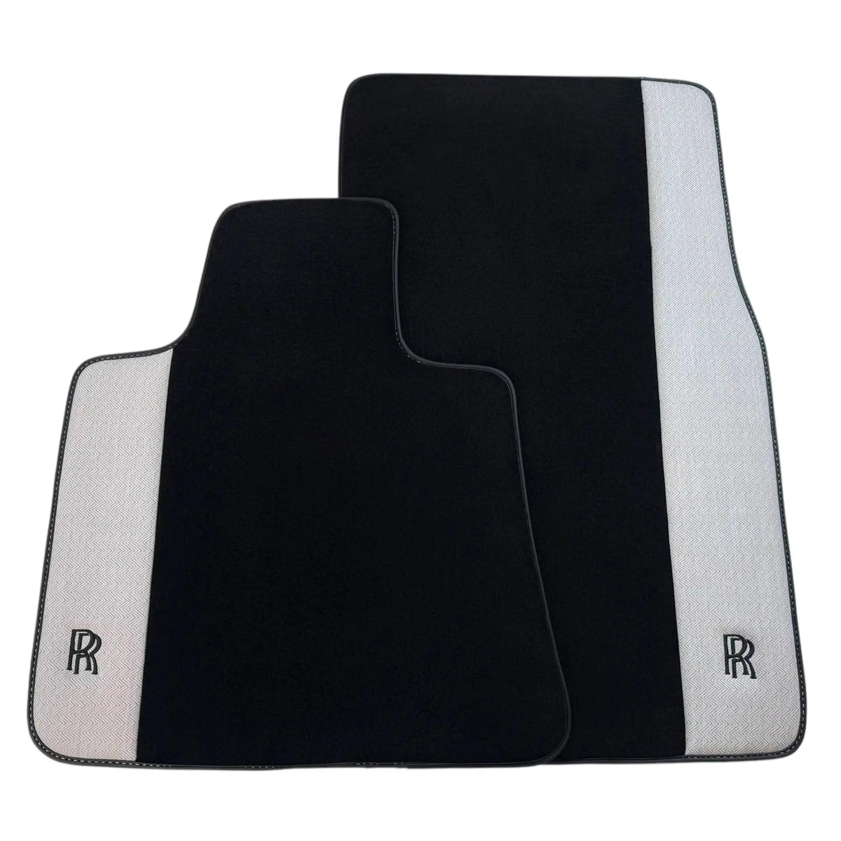 Black Floor Mats for Rolls Royce Shadow (1965-1977) with Gray Leather Borders