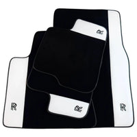 Black Floor Mats for Rolls Royce Shadow (1965-1977) with White Leather | RR Logo