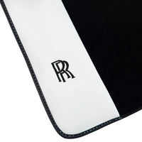 Black Floor Mats for Rolls Royce Shadow (1965-1977) with White Leather | RR Logo