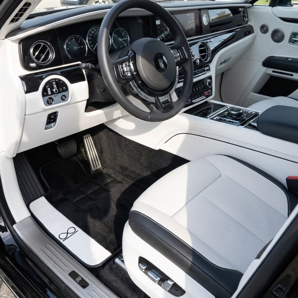 Black Floor Mats For Rolls Royce Spectre (2023-2024) White Leather