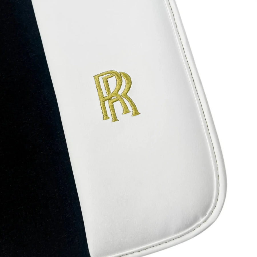 Black Floor Mats for Rolls Royce Spectre 2023-2024 with White Leather | RR Logo