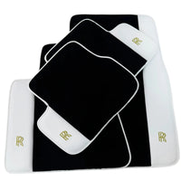 Black Floor Mats for Rolls Royce Spectre 2023-2024 with White Leather | RR Logo