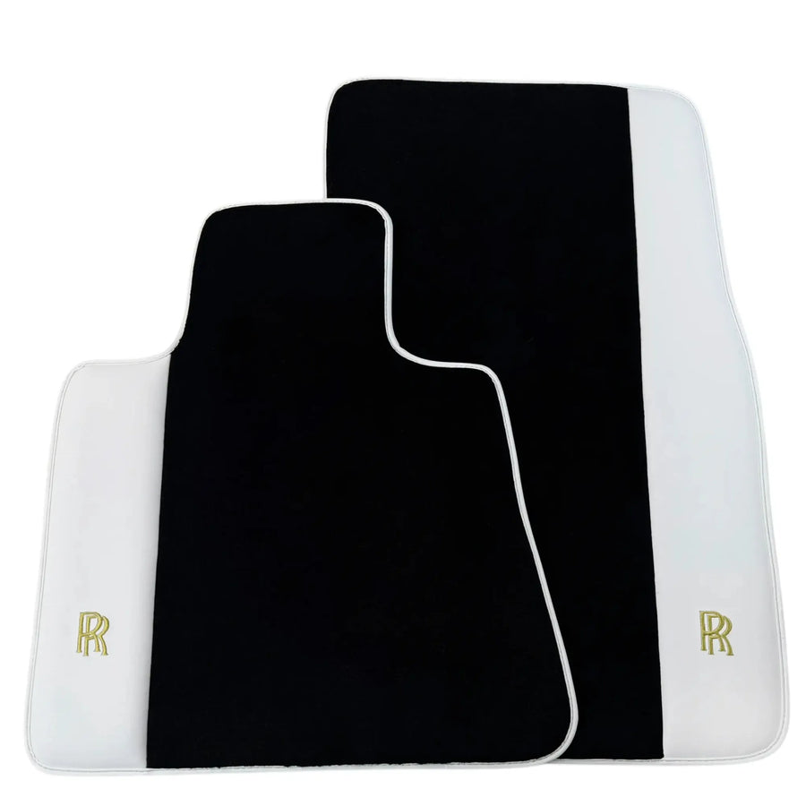 Black Floor Mats for Rolls Royce Spectre 2023-2024 with White Leather | RR Logo