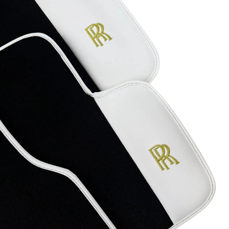 Black Floor Mats for Rolls Royce Spectre 2023-2024 with White Leather | RR Logo