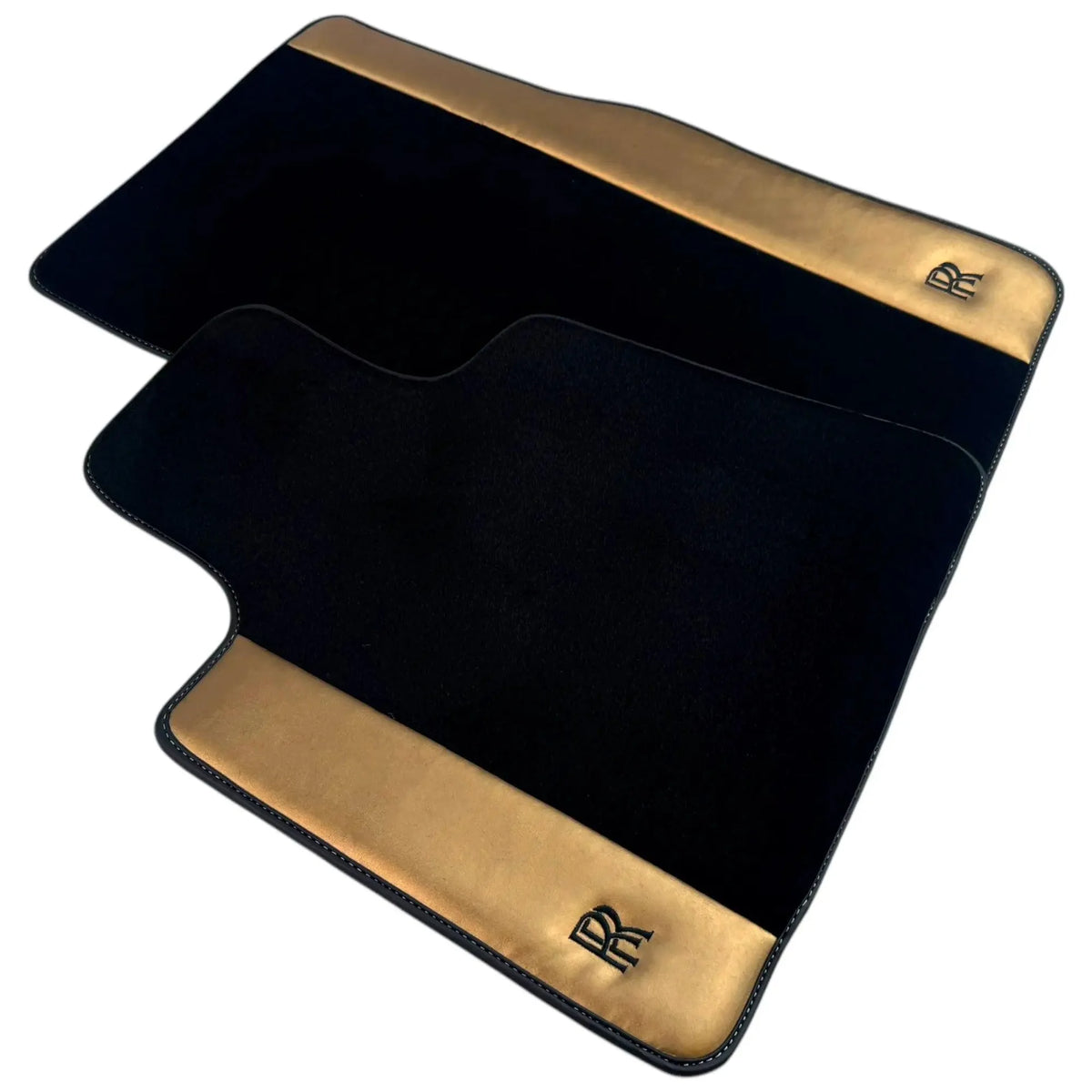 Black Floor Mats for Rolls Royce Wraith (2013–2023) with Gold Leather