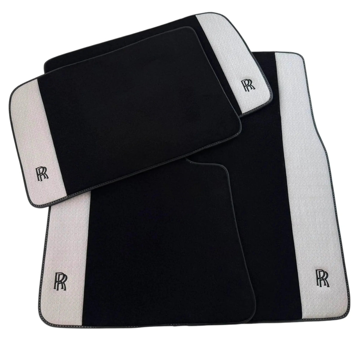 Black Floor Mats for Rolls Royce Wraith (2013–2023) with Gray Leather Borders