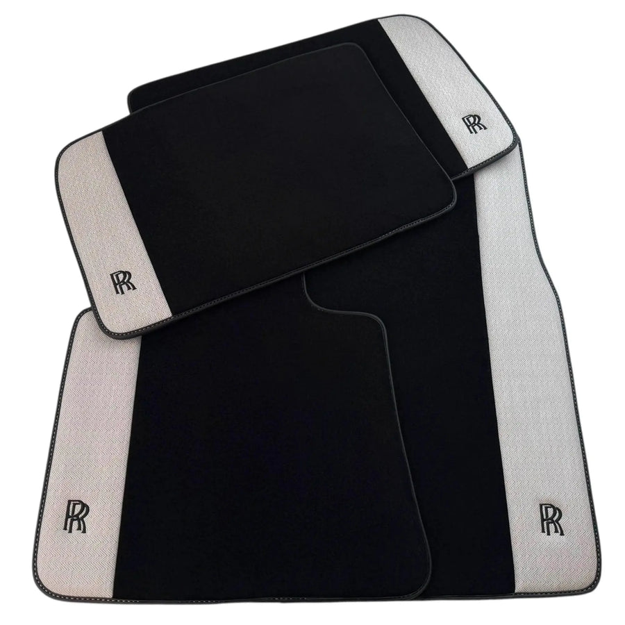 Black Floor Mats for Rolls Royce Wraith (2013–2023) with Gray Leather Borders