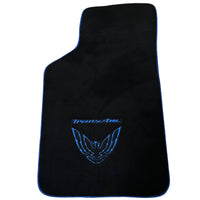 Black Floor Mats with Blue Trim for Pontiac FireBird (1970-1981) with Trans Am Logo - AutoWin