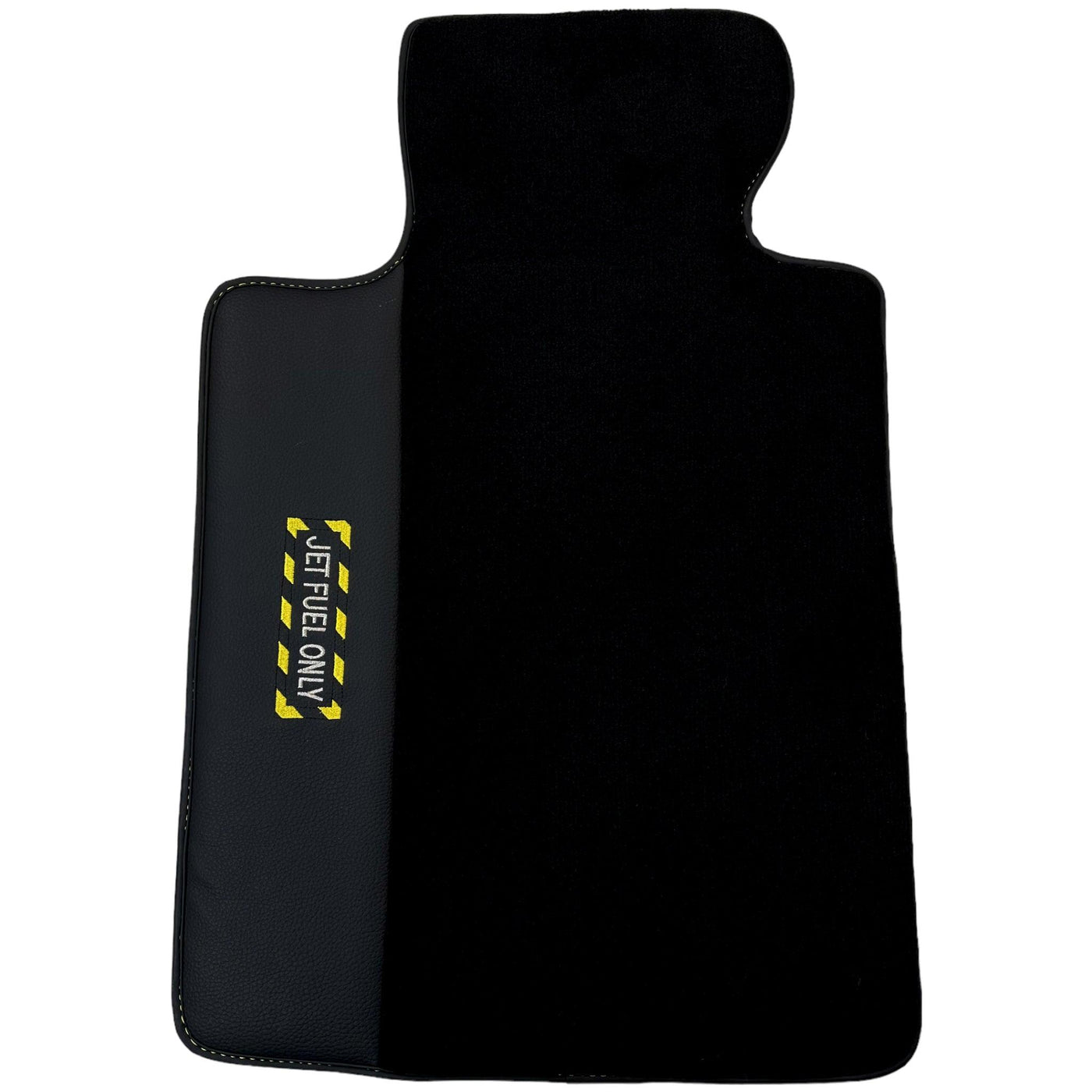 Black Floor Mats with Leather for BMW 5 Series G30 - "Jet Fuel Only" - AutoWin