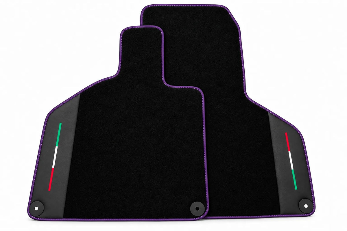 Black Floor Mats with Leather for Lamborghini Huracan (2014-2023) - Italian Edition Purple trim