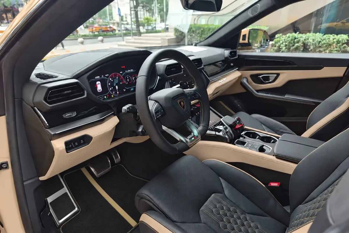 Black Floor Mats with Leather Line for Lamborghini Urus (2018-2027) - Various Colors inside the vehicle