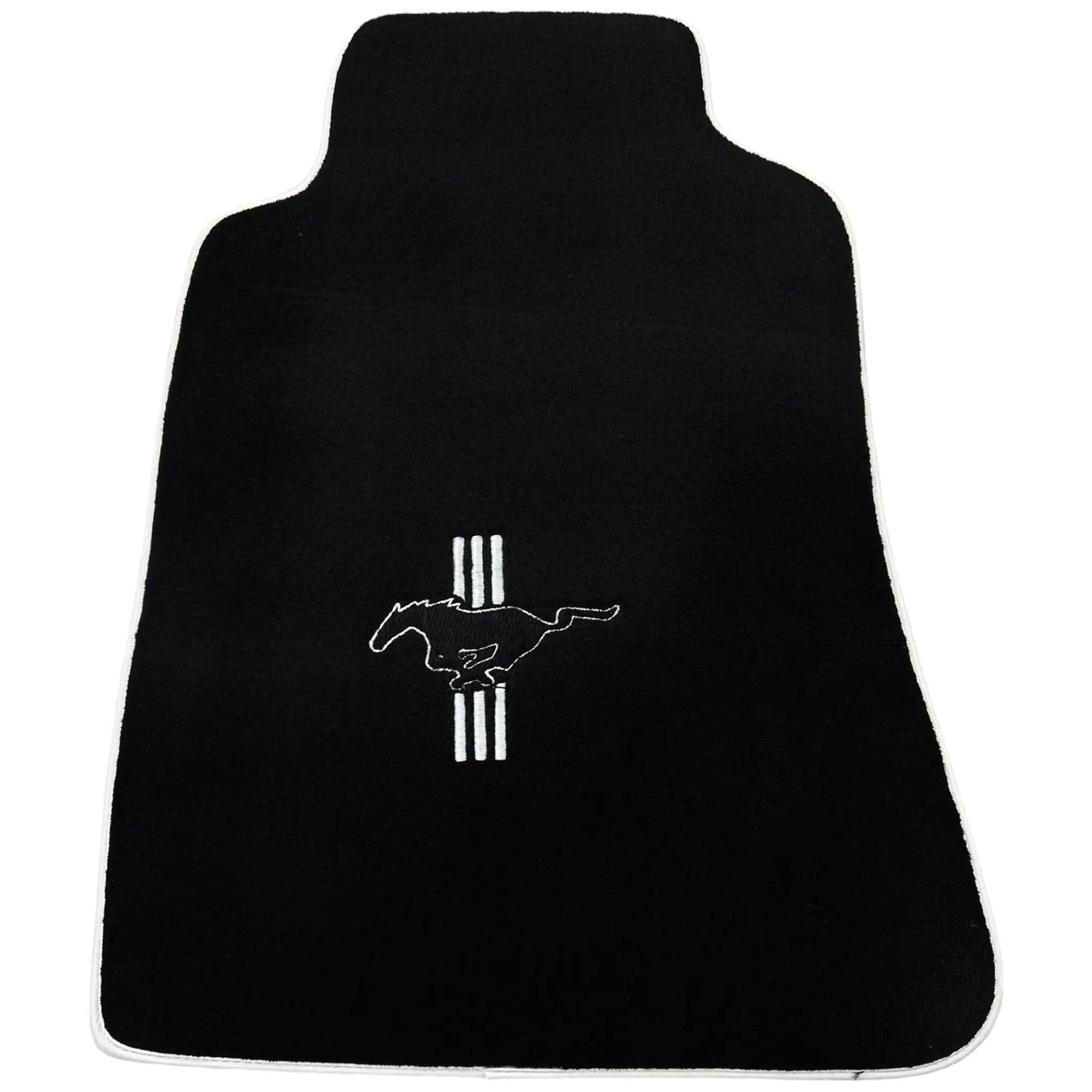 Black Floor Mats with White Trim For Ford Mustang V (2004-2010) With Pony - AutoWin