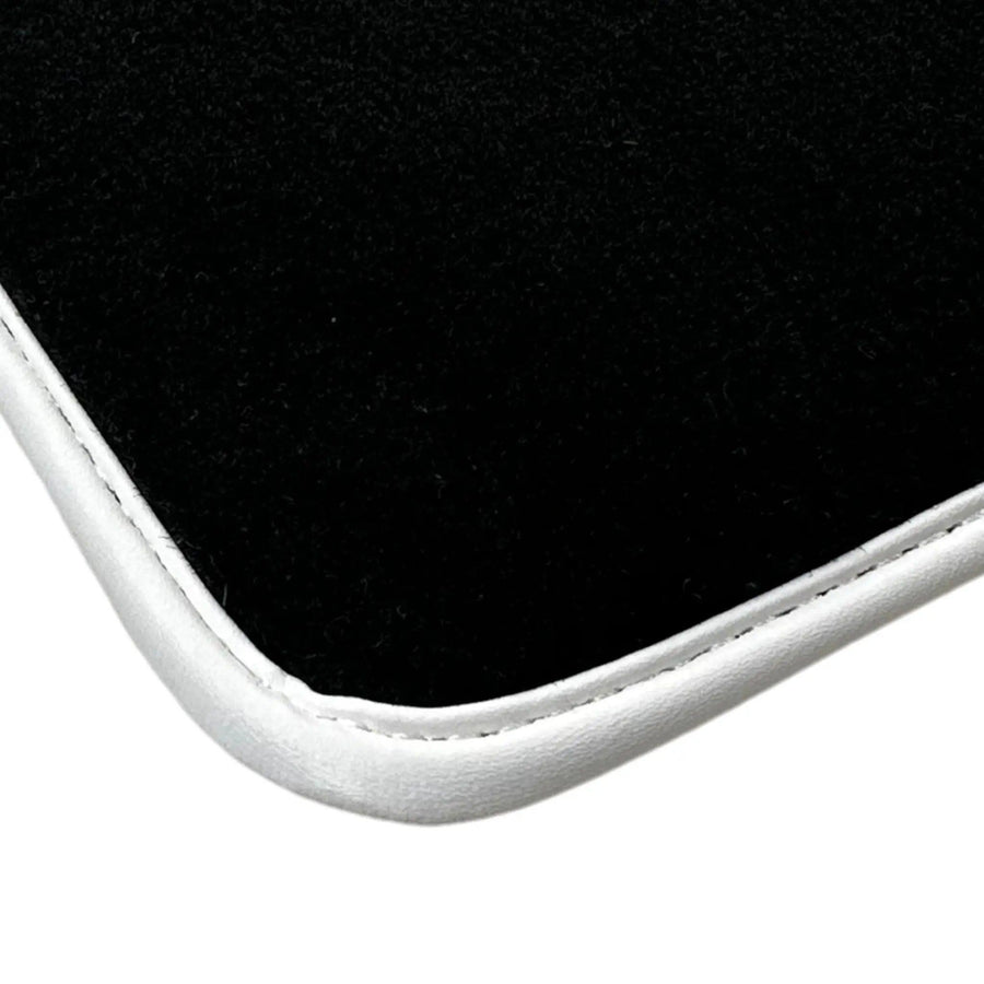 Black Floor Mats with White Trim For Ford Mustang V (2004-2010) With Pony - AutoWin