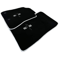 Black Floor Mats with White Trim For Ford Mustang VI (2015-2023) With Pony - AutoWin