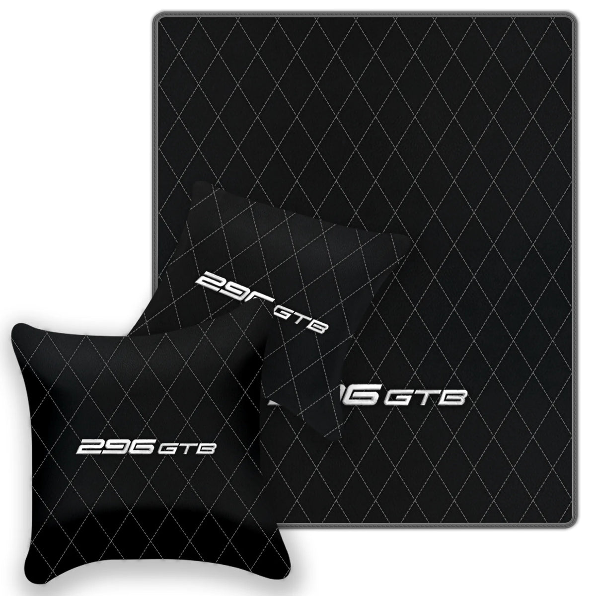 Black Leather Floor Mats for Ferrari 296 GTB (2022-2027) with Single Diamond Pattern | Full Set Option