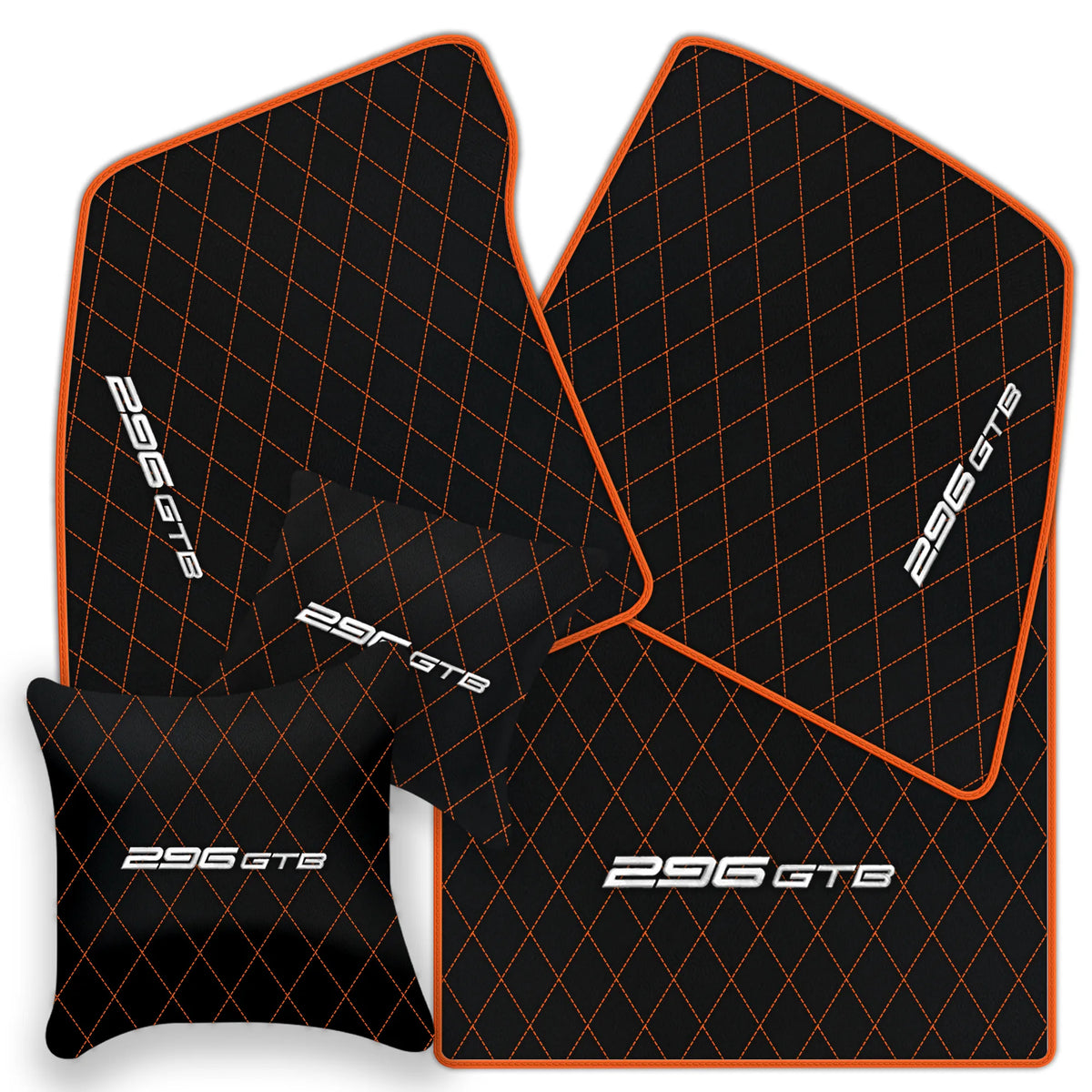 Black Leather Floor Mats for Ferrari 296 GTB (2022-2027) with Single Diamond Pattern | Full Set Option