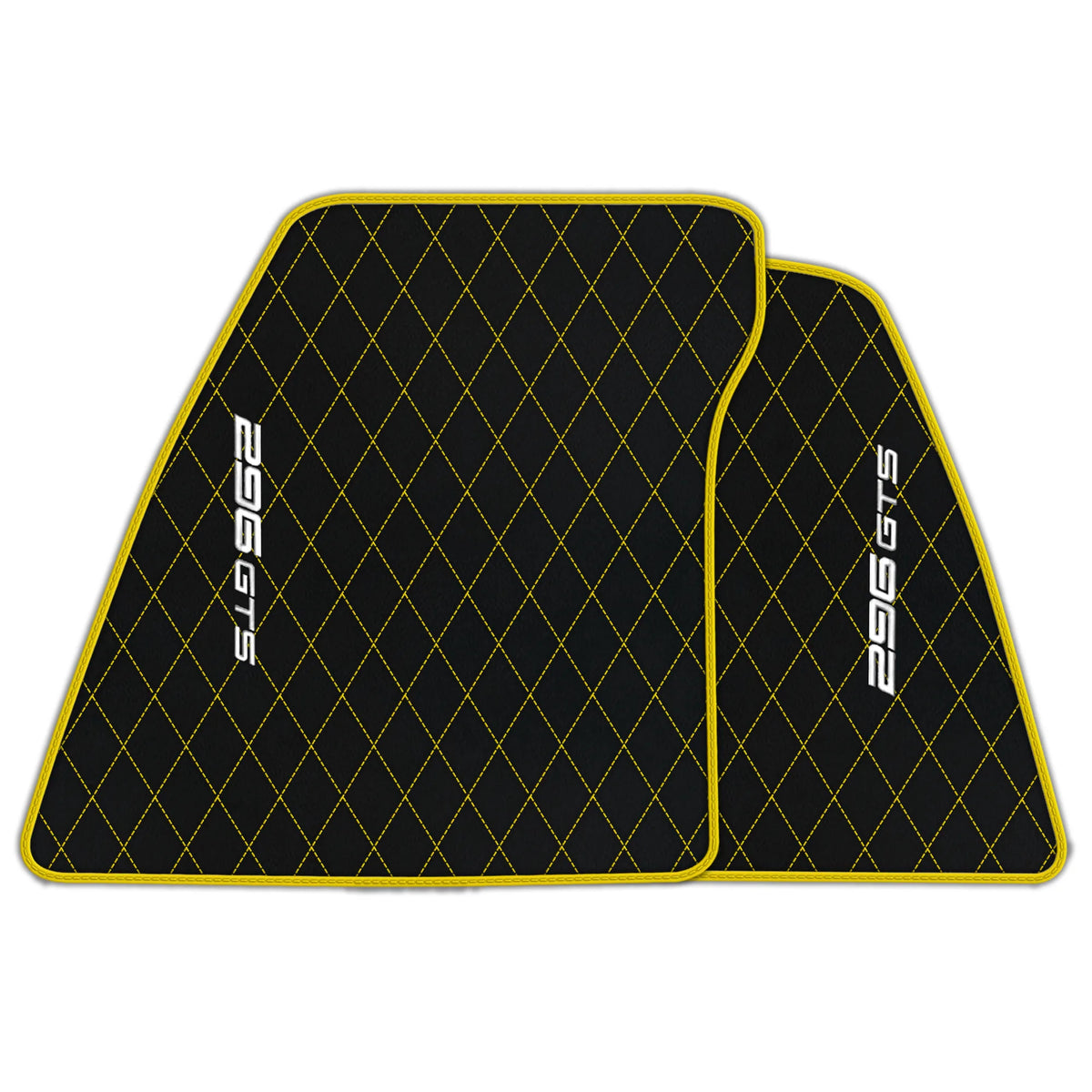 Black Leather Floor Mats for Ferrari 296 GTS (2022-2027) with Single Diamond Pattern | Full Set Option
