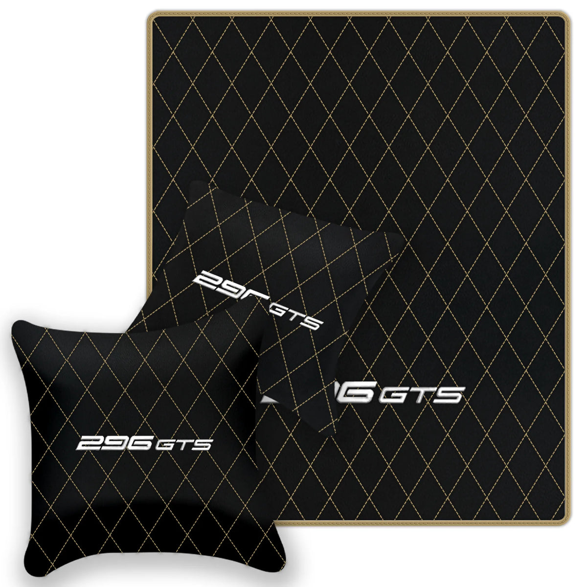 Black Leather Floor Mats for Ferrari 296 GTS (2022-2027) with Single Diamond Pattern | Full Set Option