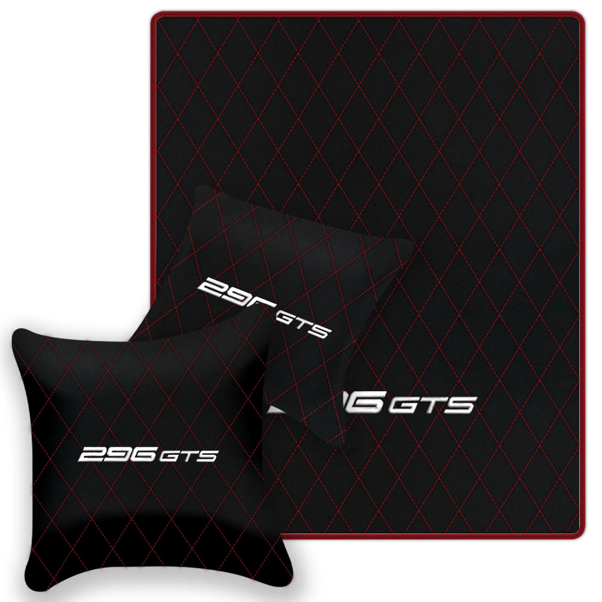 Black Leather Floor Mats for Ferrari 296 GTS (2022-2027) with Single Diamond Pattern | Full Set Option